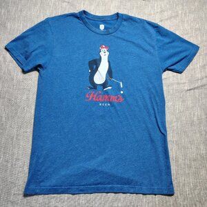 Hamms Beer T-Shirt Blue 19th Hole American Needle Bear Mascot Graphic Medium Y2K
